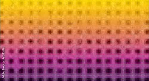 Halftone gradient background with yellow orange and pink purple color transitions and dot pattern effect.
