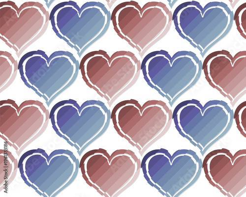 Seamless background with red and blue heart.