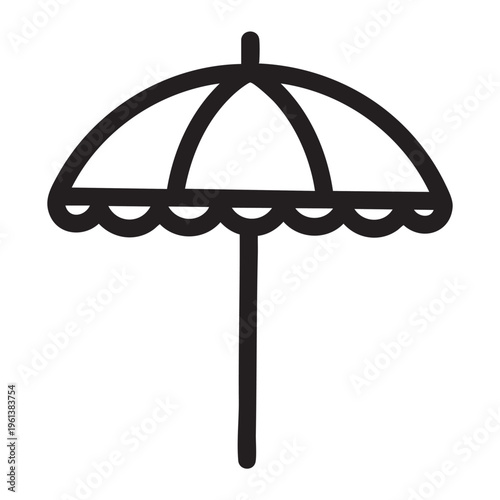 An outline illustration of a beach umbrella on a sunny day at the beach.