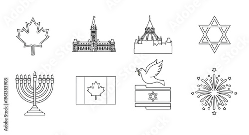 Symbols of canada faith and celebration in minimalist line art style