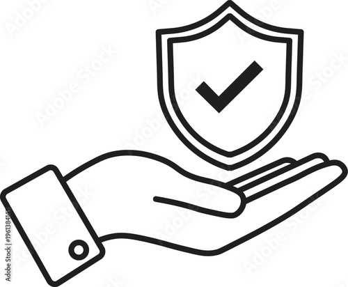 Hand Holding Shield with Checkmark, Safety Assurance Vector Illustration