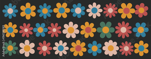 Retro flower pattern in muted colors on dark background