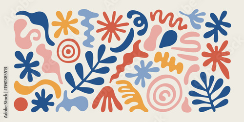 Abstract organic shapes and floral in pastel colors