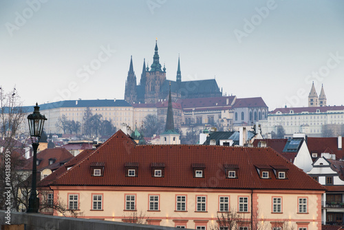 charles Bridge in Prague  Czech Republic at sunrise with historic statues