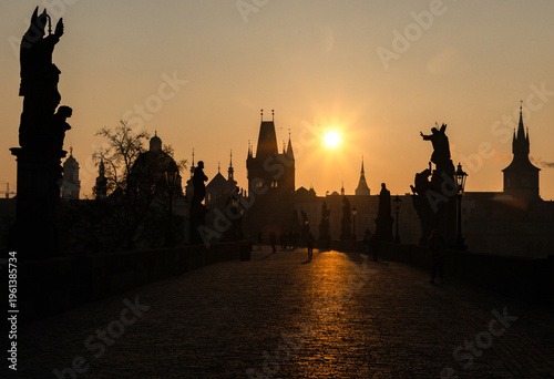 charles Bridge in Prague  Czech Republic at sunrise with historic statues