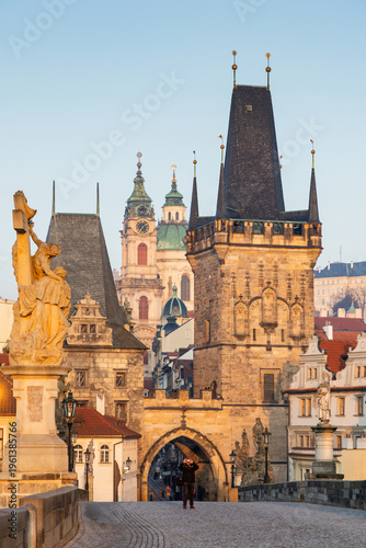 charles Bridge in Prague  Czech Republic at sunrise with historic statues