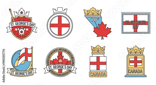Collection of heraldic emblems featuring St George s Day and Canadian symbols