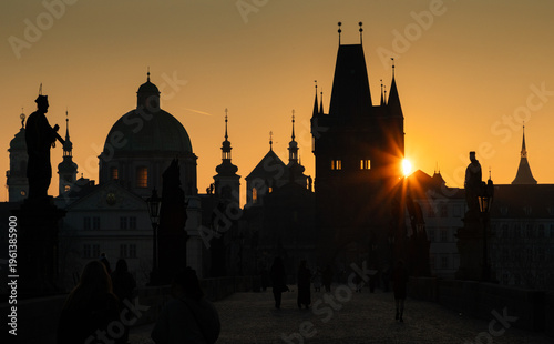 charles Bridge in Prague  Czech Republic at sunrise with historic statues