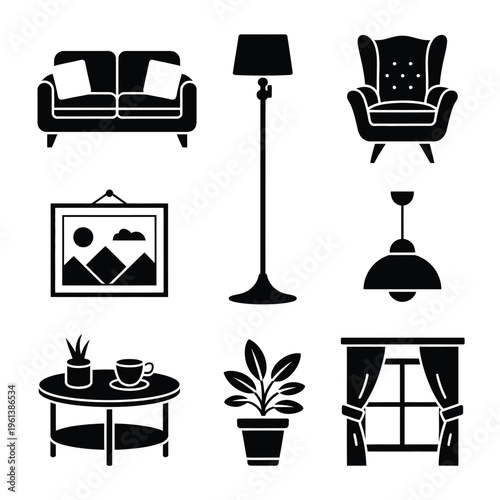 
Household Furniture Vector Set for Interior Design Elements