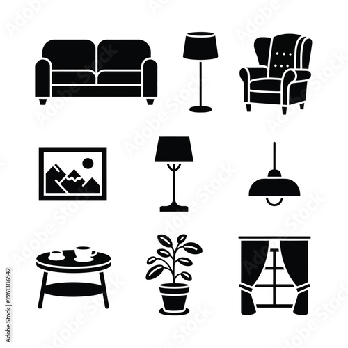 Interior Furniture and Home Objects Icons Collection