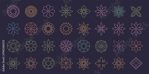 Collection of abstract floral and geometric line floral geometric line abstract