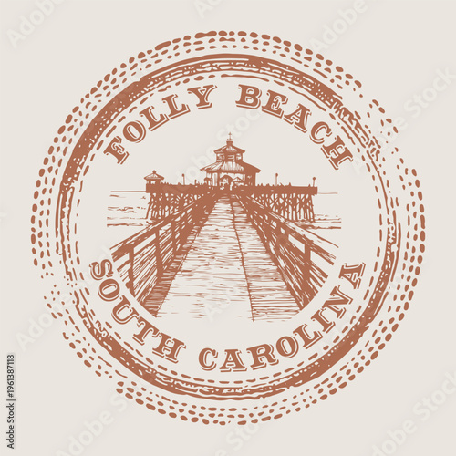 Folly Beach South Carolina Atlantic Coast Travel Passport Cancellation Stamp Postmark Memory Journal.
