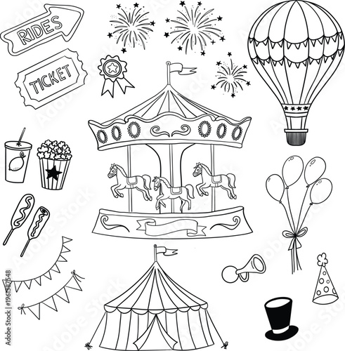 Vintage Carnival Circus Clipart Set with Carousel and Big Top Bundle