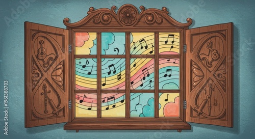 Vintage music stained glass window.