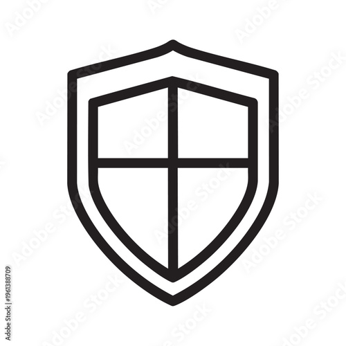 A clear outline of a shield emblem with a cross in the middle is shown.