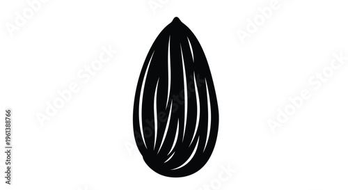 Detailed black silhouette of an almond nut with prominent ridges silhouette