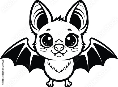 Cute cartoon bat color page for kids with big eyes and smiling face