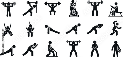 Silhouette of various exercises isolated on transparent background