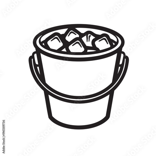 A clear vector outline of an ice bucket filled with ice cubes.
