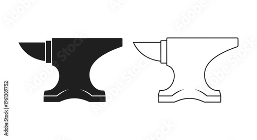 Two anvil depictions one solid and one outlined in black and white silhouette