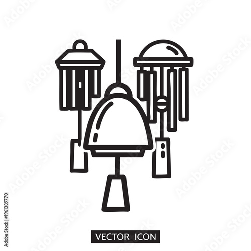 Vector illustration of wind chimes in a clear outline style hangs freely