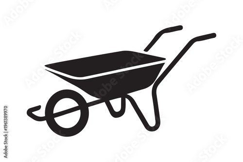 Wheelbarrow silhouette icon for gardening and construction work isolated on white
