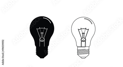 Two lightbulbs one dark and one outlined creating a contrast silhouette