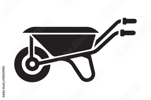 Wheelbarrow silhouette icon for gardening and construction work isolated on white
