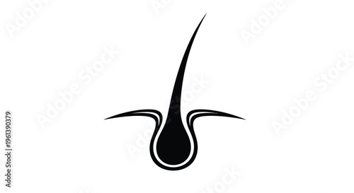 A single human hair follicle depicted in stark black silhouette