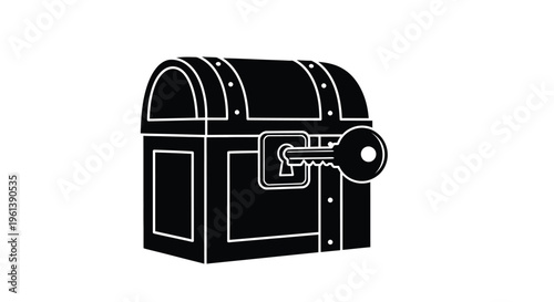 Black treasure chest with key a striking graphic silhouette