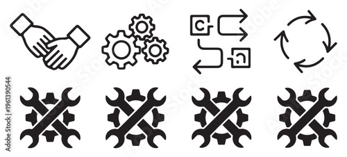 Mechanical repair and industrial workflow gear icon set with tools. vector illustration eps 10