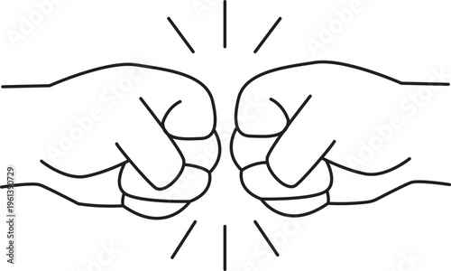 Two hands colliding in a fist bump simple line art illustration