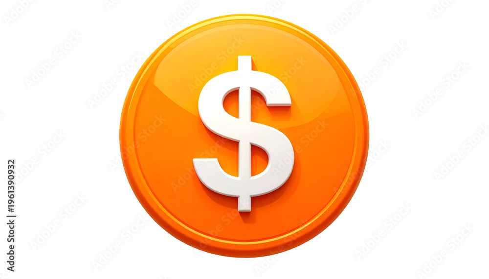 Fototapeta premium Shiny orange button with white dollar sign in the center, isolated on black