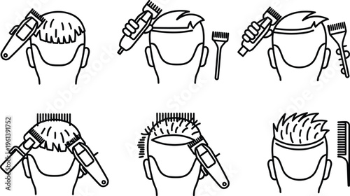 Man getting a haircut and styling tutorial steps
