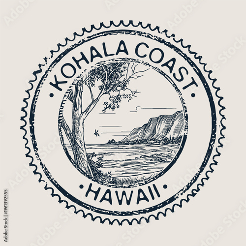 Kohala Coast Hawaii Big Island Travel Passport Cancellation Stamp Postmark Memory Journal.