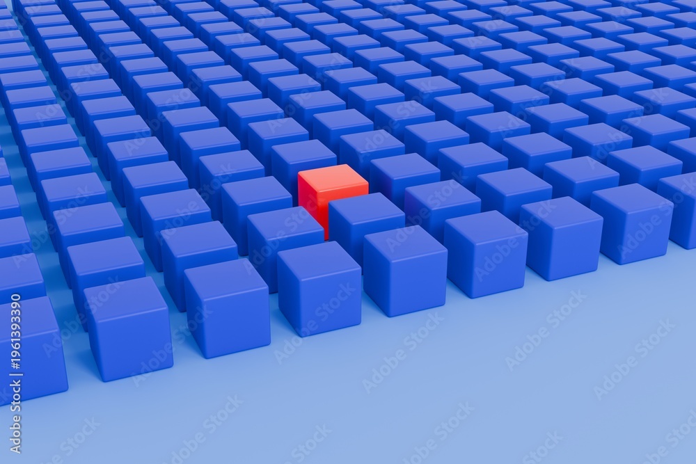 Obraz premium cube grid concept red cube among blue cubes 3D render
