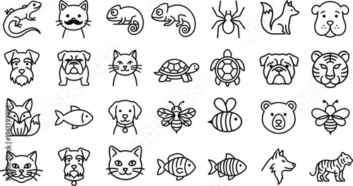 Minimalist Animal Line Art Icons for Avatars and Web Design