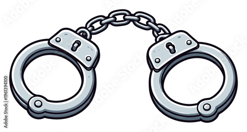 Handcuffs representing security, law, and order, enforcing imprisonment, arrest, and police authority