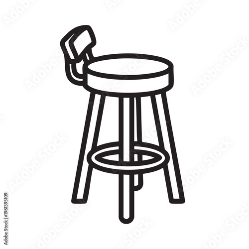 A clear vector outline of a bar stool with backrest is shown.