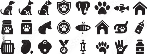 pet veterinary icons set dog cat paw medical symbols