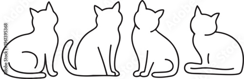 cat minimalist black and white cat group backview line drawing