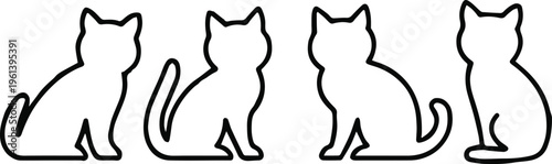 cat line art four cats sitting in a row minimalist vector