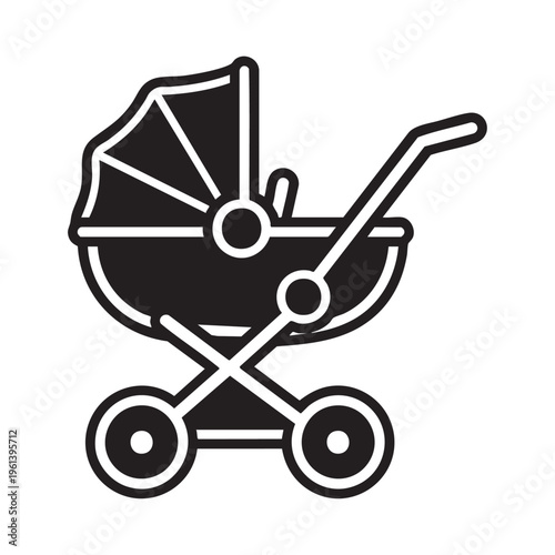 An illustration of a baby stroller with a clear outline on a white background