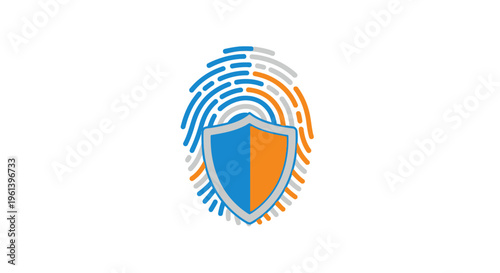Fingerprint security shield vector icon for digital data protection and biometric identification