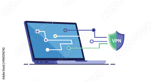 VPN virtual private network security laptop connection vector illustration for internet privacy
