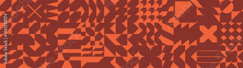 Minimalist brutalist abstract avant-garde Mid-Century composition with geometric shapes, Distorted contemporary orange ornament in flat brutalism aesthetics, bold postmodern pattern