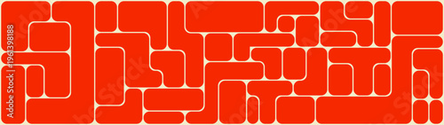 Vibrant red geometric puzzle pattern with bold minimalist flat rounded shapes, retro bizarre abstract ornament, creative postmodern graphic design for Backgrounds and Covers