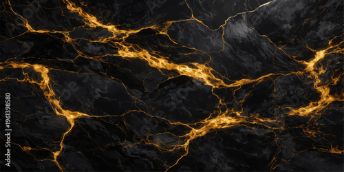 Golden Veins on Marble: A close-up view reveals the stunning contrast of black marble, intricately laced with radiant golden veins, creating a luxurious and mesmerizing pattern.