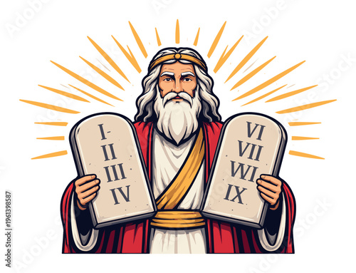 Prophet Moses presenting the Ten Commandments, symbolizing divine law, religious guidance, and the covenant in Judaism and Christianity