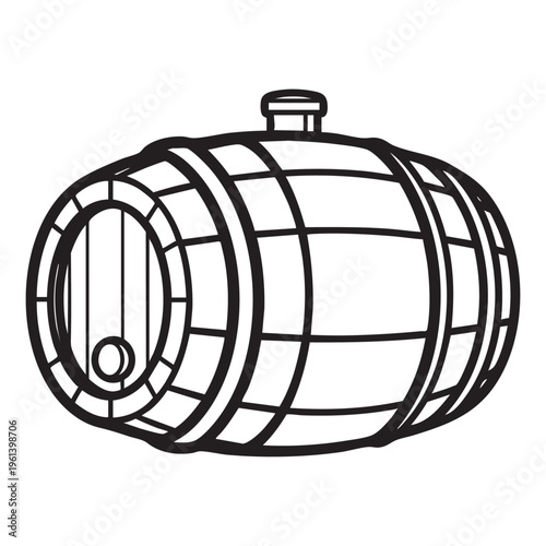 An illustration of a wine barrel outline in a clear vector format on a white background.